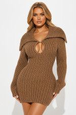 SC Solid Color Big Lapel Lantern Sleeve Sweater Mini Dress NY-MY110