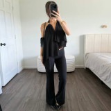 SC Mesh Patchwork Halterneck Irregular Top GZJQ-K25B87223