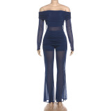 SC One Shoulder Mesh Patchwork Jumpsuit GZJQ-K25Q86036