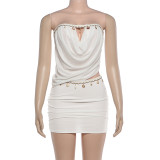 SC Solid Color Tube Tops Vest Two Piece Skirts Set GZJQ-K25S89033