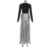 SC Long Sleeve Patchwork Ruched Maxi Dress XEF-K25D87724