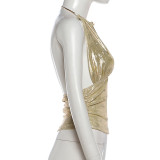 SC Solid Color Ruched Backless Tops XEF-K25L88658