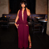 SC Halterneck Deep V Neck Backless Split Maxi Dress XEF-K25D88788