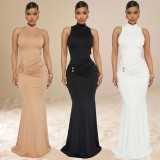 SC Sleeveless Solid Color Backless Maxi Dress GZIY-6361