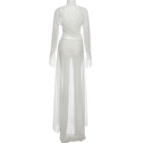 SC High Collor See Through Flare Sleeve Two Piece Skirt Set XEF-K25S87629
