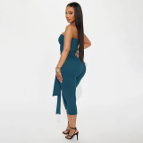 SC Solid Color Wrap Chest Top Seven-Tenths Pants Suit GDSF-J25ST464