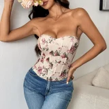 SC Backless Floral Print Bandeau Fishbone Tank Top GOMN-FL0033