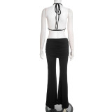 SC Halterneck Backless Tops Micro Flare Pants 2 Piece Set GDSF-D25ST556