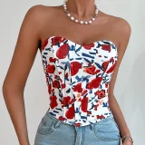 SC Backless Floral Print Bandeau Fishbone Tank Top GOMN-FL0033