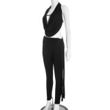 SC Halterneck Backless Ruched Two Piece Pants Set MXBF-J25ST477