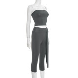 SC Solid Color Wrap Chest Top Seven-Tenths Pants Suit GDSF-J25ST464