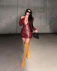 SC Deep V Neck Long Sleeve Leather Mini Dress GFCF-1420