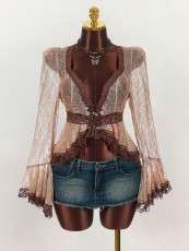 SC Lace Patchwork See Through Flare Sleeve Top GXIY-K25L1664