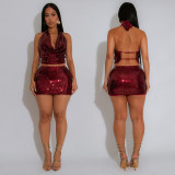 SC Deep V Neck Tie Up Backless Two Piece Skirts Set CYA-902062