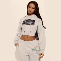 SC Print Long Sleeve Hooded Sweatshirt Two Piece Pants Set GBGF-251120