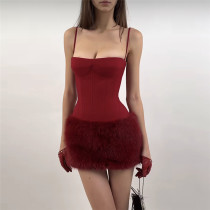 SC Furrzy Patchwork Sling Mini Dress GXIY-K25L1720