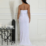 SC Plus Size Sexy Sequin Solid Color Tube Top Evening Dress GCZF-8651