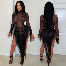 SC Hot Drll Long Sleeve Tassel Irregular Dress CYA-902191