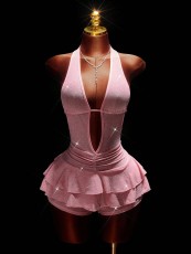 SC Solid Color Halterneck Backless Romper GXIY-K25L1864