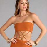 SC Hollow Out Tie Up Tube Top MinI Dress GSZM-D25DS577