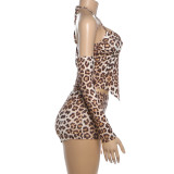 SC Leopard Print Tie Up Warp Chest Two Piece Short Set GSLF-K25S86184