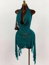 SC Solid Color Backless Irregular Mini Dress GXIY-K25L1668