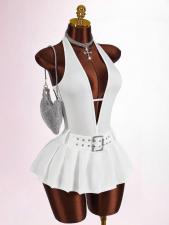 SC Sleeveless Deep V Neck Pleated Mini Dress GXIY-K25L1743