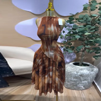 SC Print Sleeveless Shirt Half Body Skirt 2 Piece Set GCNE-73330