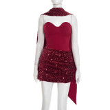 SC Sexy Off Shoulder Sequin Irregular Mini Dress GSZM-J25DS459