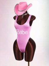 SC Letter Print Sleeveless One Piece Swimsuit GXIY-K25L1792