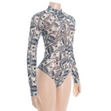 SC Dollar-Print Mesh See Through Bodysuit GAXB-D520BS