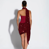 SC Sexy Off Shoulder Sequin Irregular Mini Dress GSZM-J25DS459