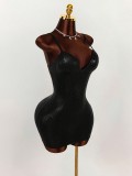 SC Deep V Neck Solid Color Sling Mini Dress GXIY-K25L1825