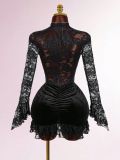 SC Solid Color Lace Deep V Neck Ruched Mini Dress GXIY-K25L1638