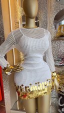 SC Hollow Out Long Sleeve Sequin Mini Dress GCNE-73456