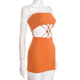 SC Hollow Out Tie Up Tube Top MinI Dress GSZM-D25DS577