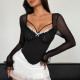 SC Mesh See Through Lace Patchwork Top GOMN-71332