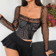 SC Mesh Patchwork Polka Dots Print Tops GOMN-71297
