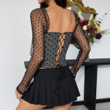 SC Mesh Patchwork Polka Dots Print Tops GOMN-71297