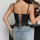 SC Lace Patchwork Zipper Sling Tank Tops GOMN-71305