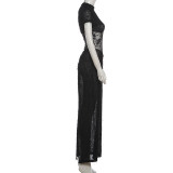 SC See Through Patchwork Split Maxi Dress GYME-K25D86944