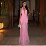SC Mesh Patchwork Sleeveless Backless Maxi Dress GYME-K25D87083
