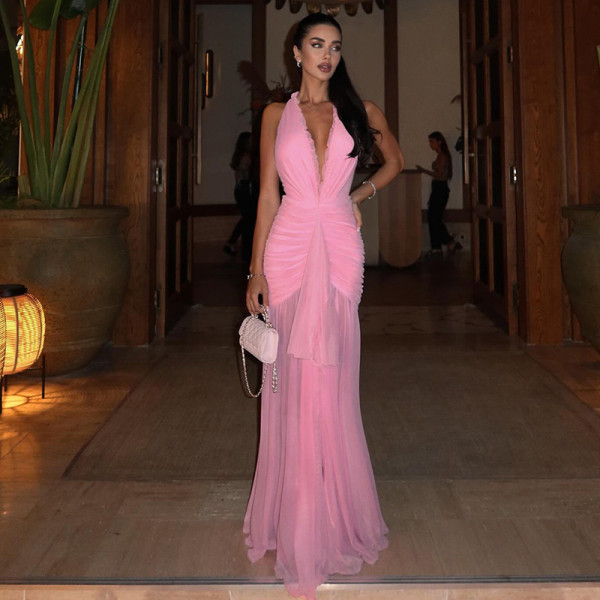 SC Mesh Patchwork Sleeveless Backless Maxi Dress GYME-K25D87083