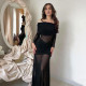SC Mesh See Through Ruched Maxi Dress GYME-K25D87298