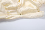 SC Solid Color V Neck Backless Ruched Maxi Dress GYME-K25D87466