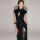 SC Solid Color Short Sleeve Split Maxi Dress GYME-K25D87967
