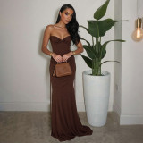 SC Solid Color Wrap Chest Bodysuit Drawstring Long Skirt Suit  GYME-K25S88877