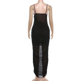 SC Mesh Patchwork V Neck Backless Maxi Dress GYME-K25D88988