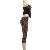 SC Leopard Print Sequin Tops Seven-Tenths Pants Set GYME-K25S88975