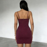 SC V Neck Backless Sling Mini Dress GYME-K25D88260